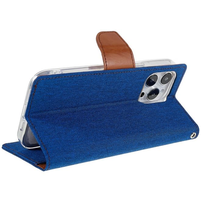 Goospery - iPhone 14 Pro Hülle - Bookcover - Canvas Diary Series - blau