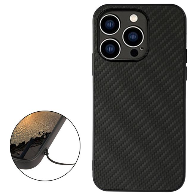 iPhone 14 Pro Hülle - Hardcase mit Carbonfaser Textur - Carbon Fiber Textures Series - schwarz