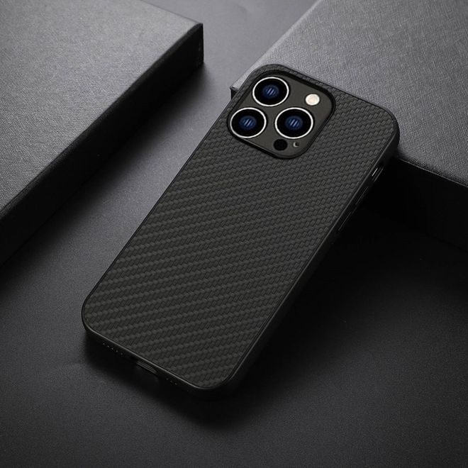 iPhone 14 Pro Hülle - Hardcase mit Carbonfaser Textur - Carbon Fiber Textures Series - schwarz