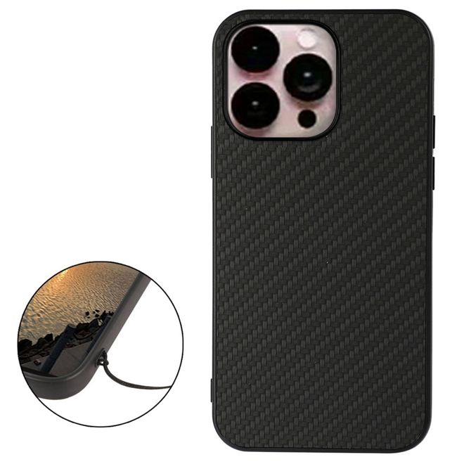 Coque pour iPhone 14 Pro Max - Coque rigide avec texture fibre de carbone - Série Textures Fibre de Carbone - Noir