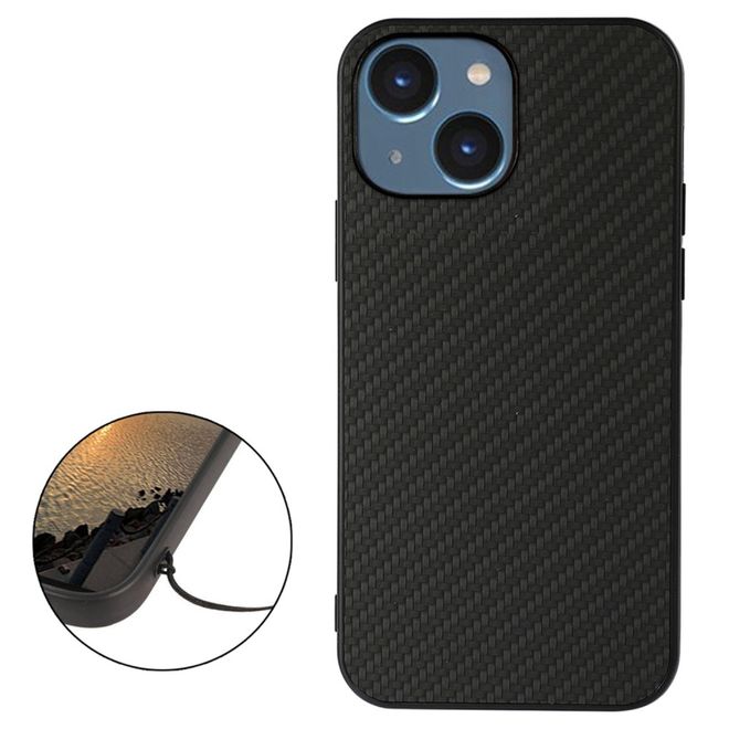 iPhone 14 Plus Hülle - Hardcase mit Carbonfaser Textur - Carbon Fiber Textures Series - schwarz