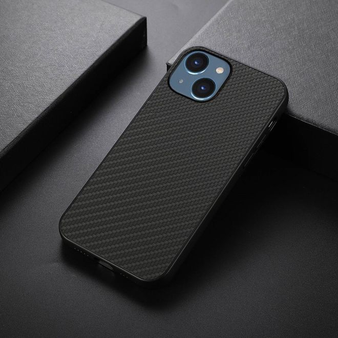 iPhone 14 Plus Hülle - Hardcase mit Carbonfaser Textur - Carbon Fiber Textures Series - schwarz