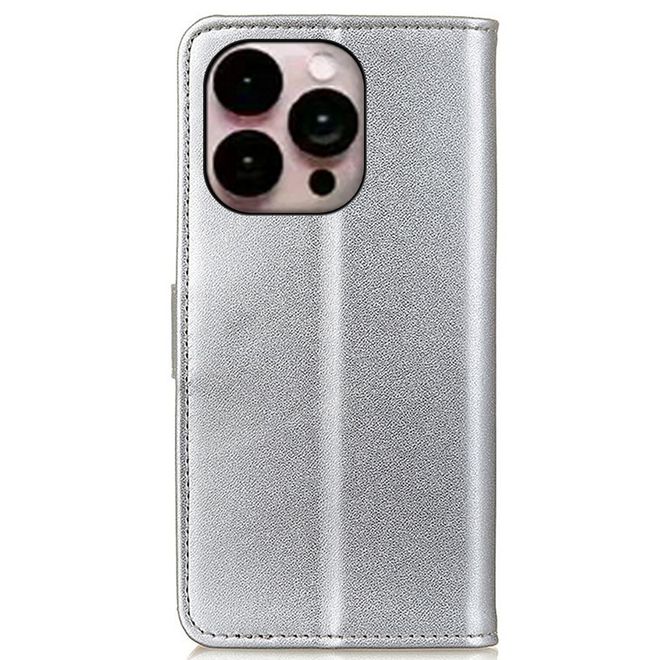 iPhone 14 Pro Max Handy Hülle - Classic II Leder Bookcover Series - silber