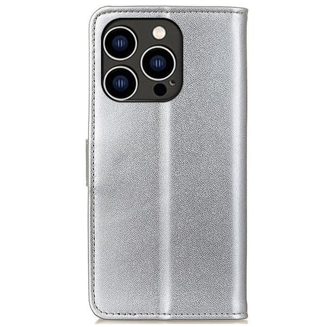 iPhone 14 Pro Handy Hülle - Classic II Leder Bookcover Series - silber