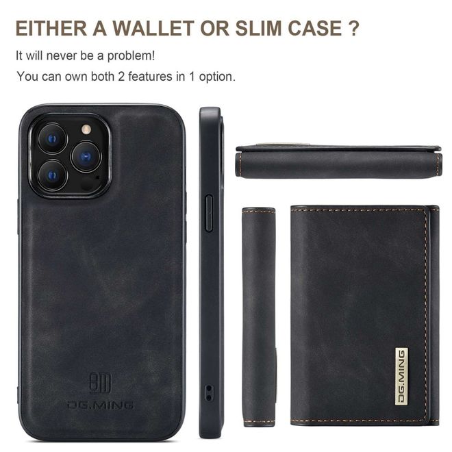 DG Ming - iPhone 14 Pro Max Hülle - Hardcase mit abnehmbarem Portemonnaie - M1 Series - schwarz