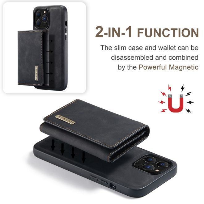 DG Ming - iPhone 14 Pro Max Hülle - Hardcase mit abnehmbarem Portemonnaie - M1 Series - schwarz