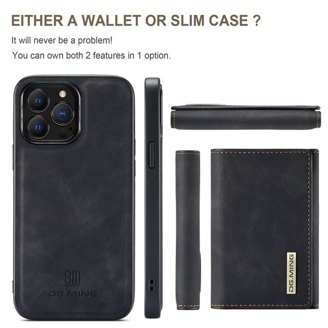 DG Ming - iPhone 14 Pro Hülle - Hardcase mit abnehmbarem Portemonnaie - M1 Series - schwarz