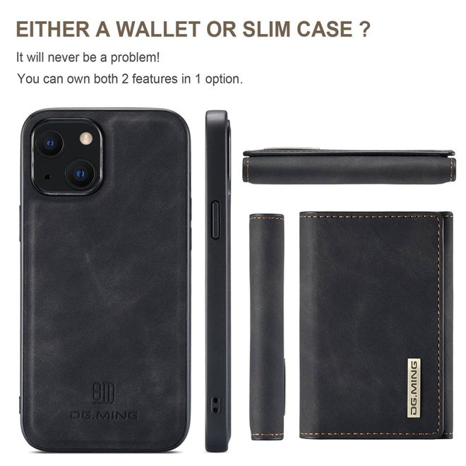 DG Ming - iPhone 14 Plus Hülle - Hardcase mit abnehmbarem Portemonnaie - M1 Series - schwarz