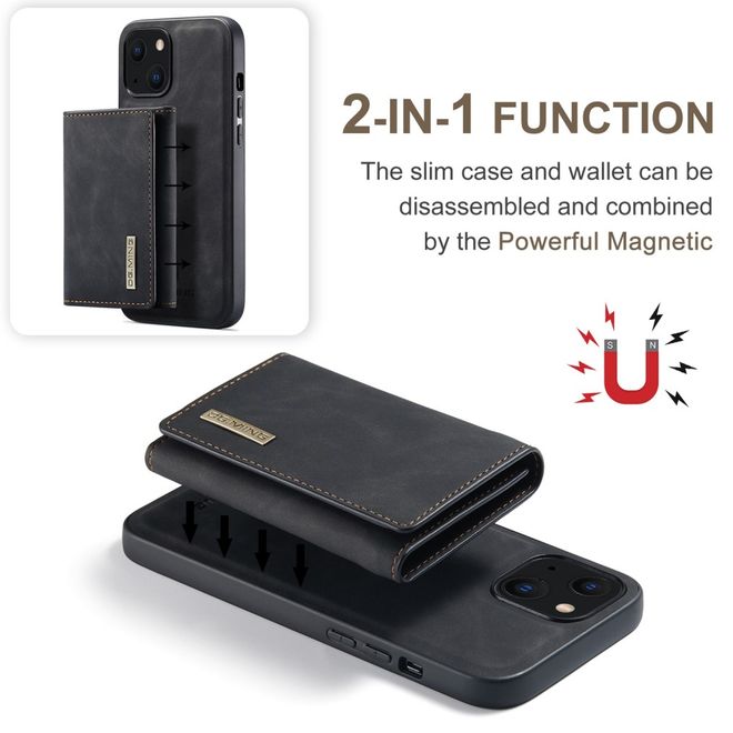 DG Ming - iPhone 14 Plus Hülle - Hardcase mit abnehmbarem Portemonnaie - M1 Series - schwarz