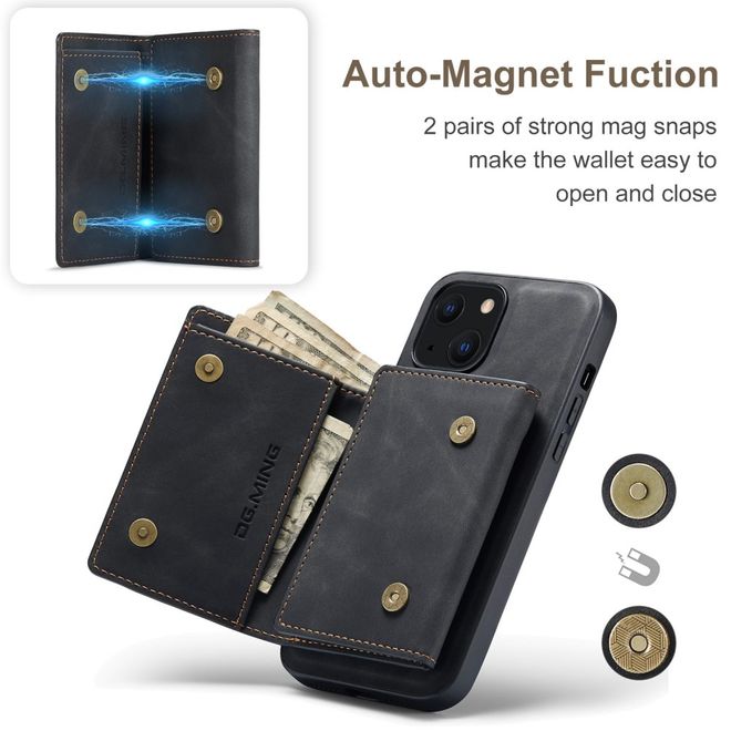 DG Ming - iPhone 14 Plus Hülle - Hardcase mit abnehmbarem Portemonnaie - M1 Series - schwarz