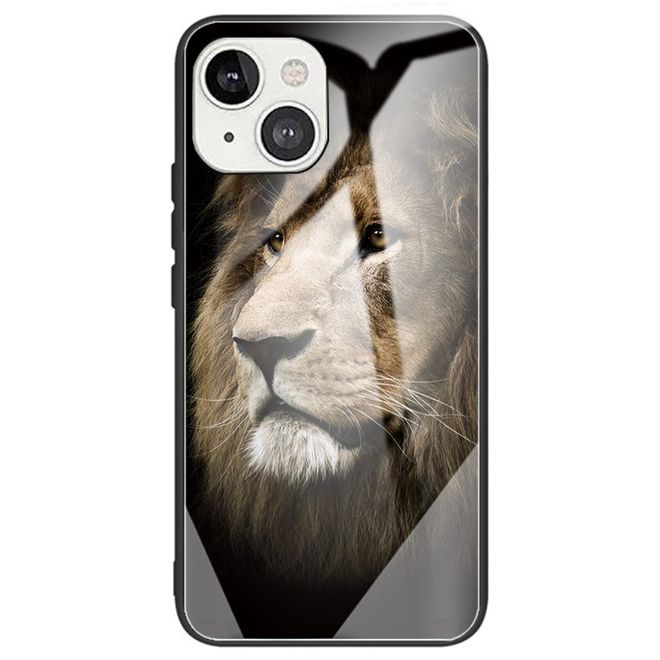 Coque pour iPhone 14 Plus - Coque rigide en verre trempé avec bords souples en TPU - Lion