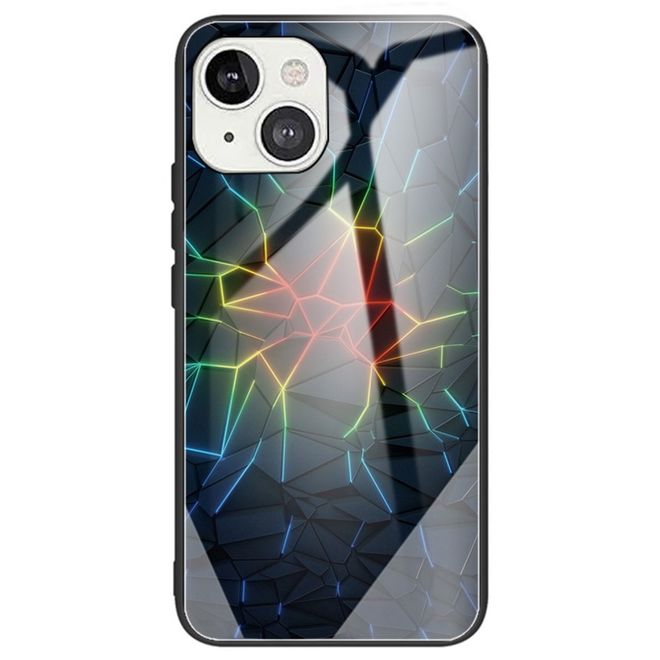 Coque pour iPhone 14 Plus - Coque rigide en verre trempé avec bords souples en TPU - Géométrie