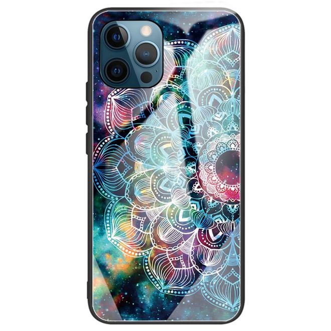 iPhone 14 Pro Max Hülle - Gehärtetes Glas Hardcase mit Soft TPU Ränder - Mandala
