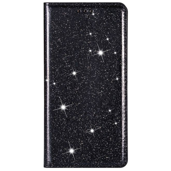 iPhone 14 Pro Hülle - Glitzerndes Leder Bookcover - Glitter Sequins Stand Series - schwarz