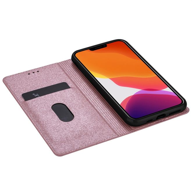 iPhone 14 Pro Hülle - Glitzerndes Leder Bookcover - Glitter Sequins Stand Series - rosegold