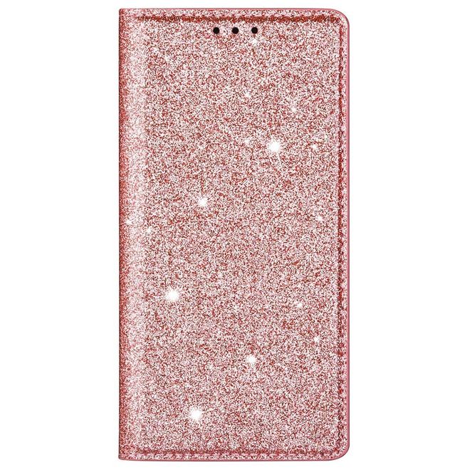 iPhone 14 Pro Hülle - Glitzerndes Leder Bookcover - Glitter Sequins Stand Series - rosegold