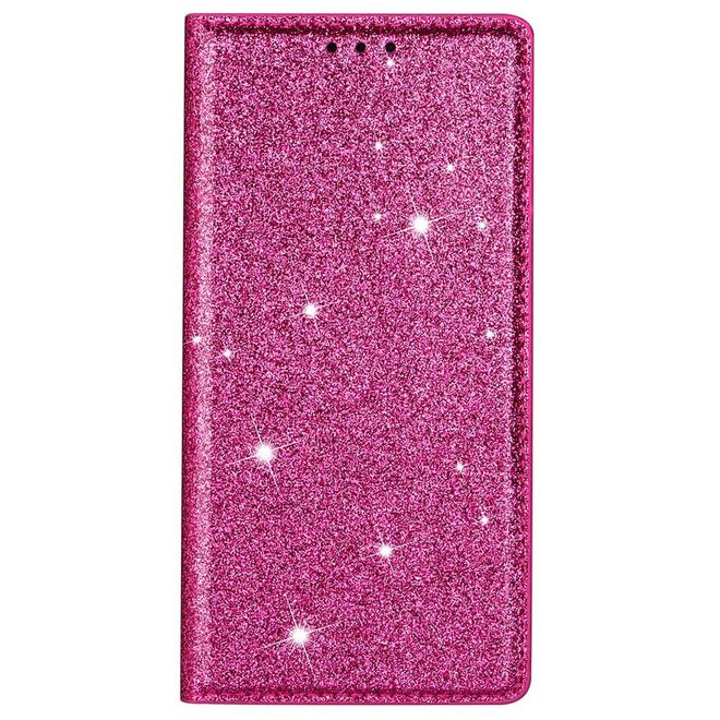 iPhone 14 Pro Hülle - Glitzerndes Leder Bookcover - Glitter Sequins Stand Series - pink