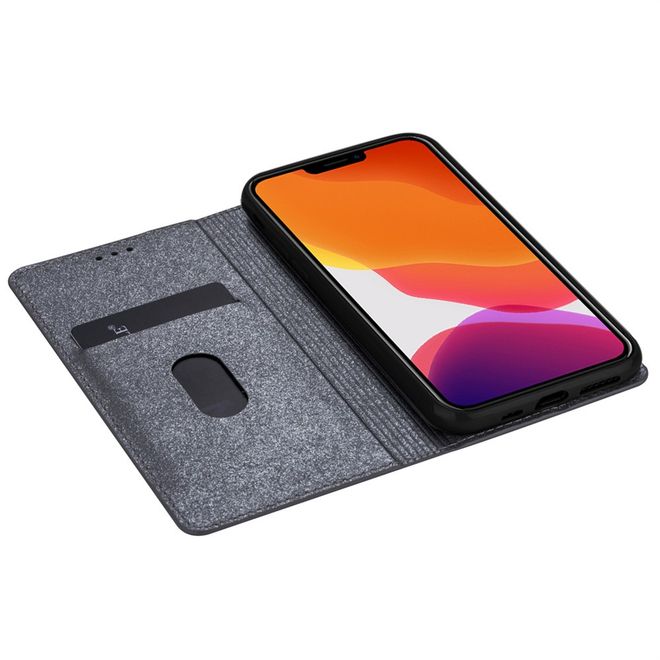 Étui pour iPhone 14 Plus - Couverture livre en cuir pailleté - Collection Support à sequins - Gris