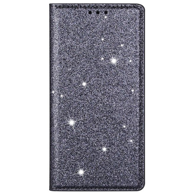 Étui pour iPhone 14 Plus - Couverture livre en cuir pailleté - Collection Support à sequins - Gris