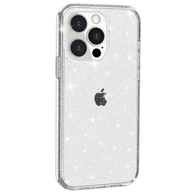 Coque pour iPhone 14 Pro Max - Coque rigide hybride avec bordure en TPU - Série TPU souple effet poudre pailletée - Blanche