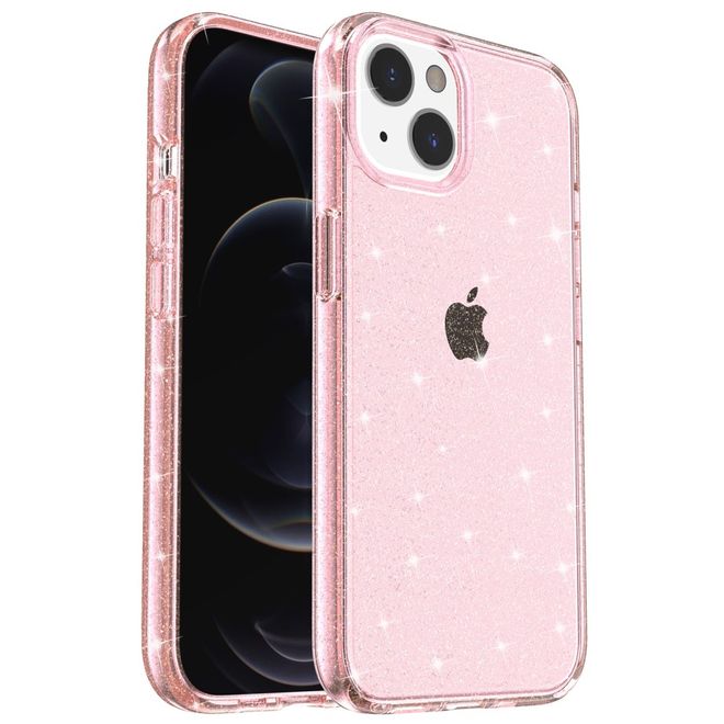 iPhone 14 Case - Hybrid Hardcase with TPU Edge - Glittery Powder Soft TPU Series - Pink