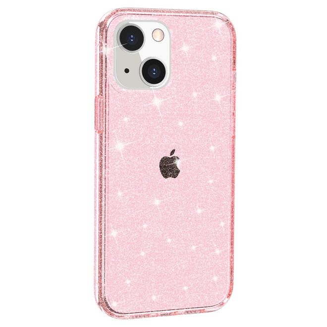iPhone 14 Case - Hybrid Hardcase with TPU Edge - Glittery Powder Soft TPU Series - Pink