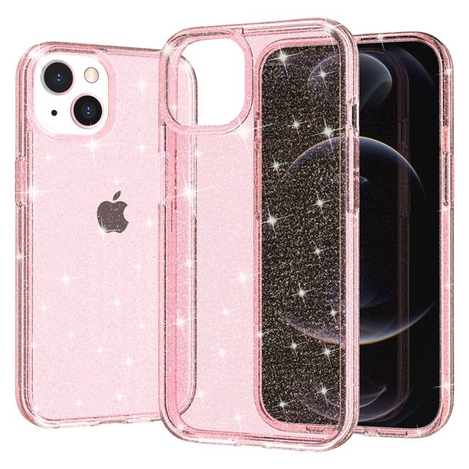 iPhone 14 Case - Hybrid Hardcase with TPU Edge - Glittery Powder Soft TPU Series - Pink