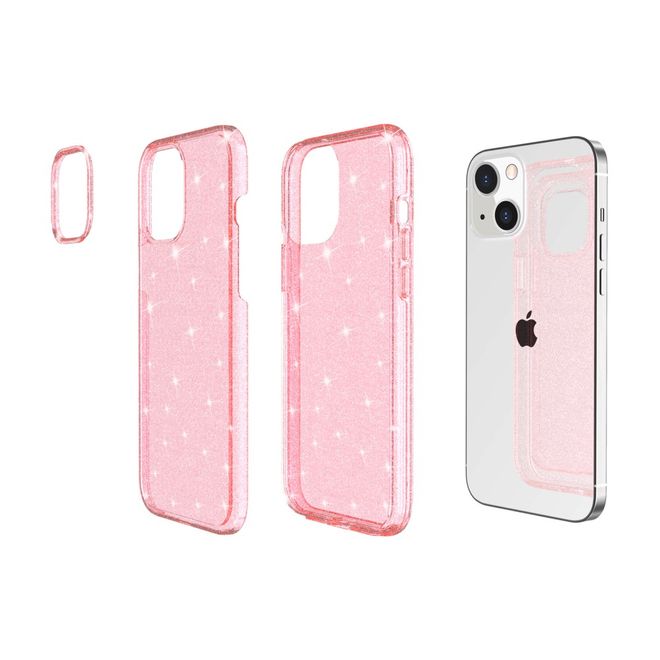 iPhone 14 Case - Hybrid Hardcase with TPU Edge - Glittery Powder Soft TPU Series - Pink