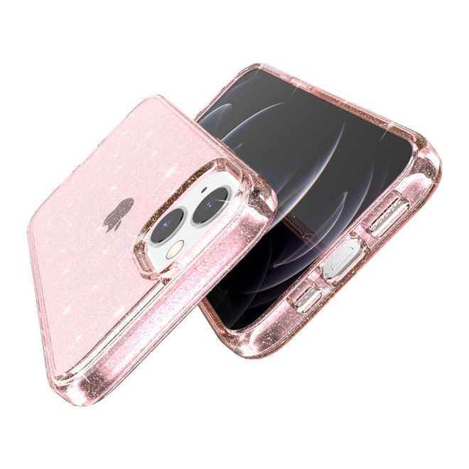 iPhone 14 Case - Hybrid Hardcase with TPU Edge - Glittery Powder Soft TPU Series - Pink