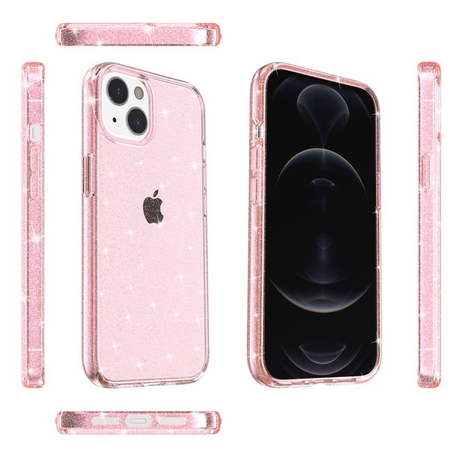 iPhone 14 Case - Hybrid Hardcase with TPU Edge - Glittery Powder Soft TPU Series - Pink