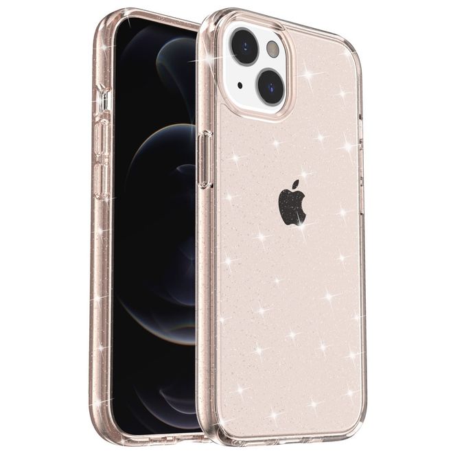 iPhone 14 Case - Hybrid Hardcase with TPU Edge - Glittery Powder Soft TPU Series - Gold