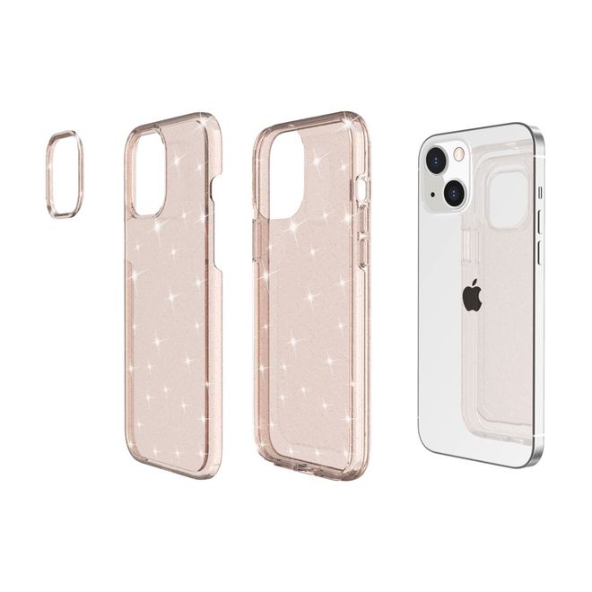 iPhone 14 Case - Hybrid Hardcase with TPU Edge - Glittery Powder Soft TPU Series - Gold