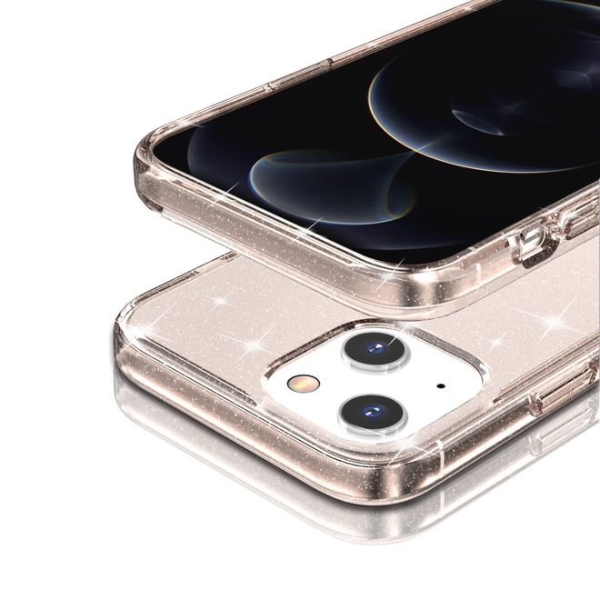 iPhone 14 Case - Hybrid Hardcase with TPU Edge - Glittery Powder Soft TPU Series - Gold