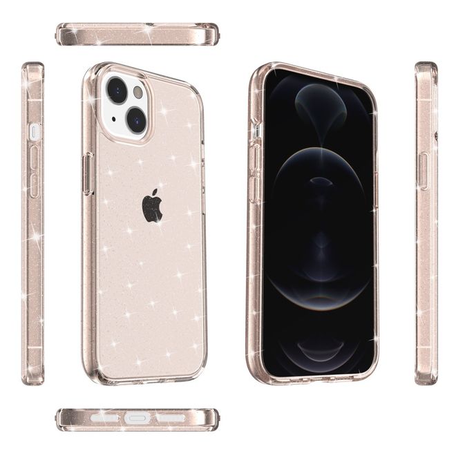 iPhone 14 Case - Hybrid Hardcase with TPU Edge - Glittery Powder Soft TPU Series - Gold