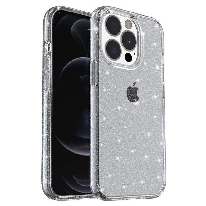 iPhone 14 Pro Hülle - Hybrid Hardcase mit TPU Rand - Glittery Powder Soft TPU Series - grau