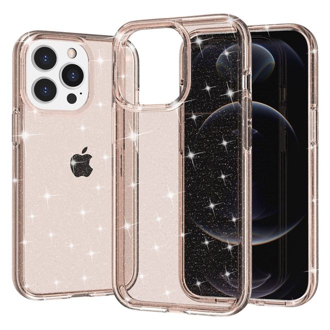 Coque pour iPhone 14 Pro - Coque rigide hybride avec bord en TPU - Série TPU souple à effet pailleté - Or