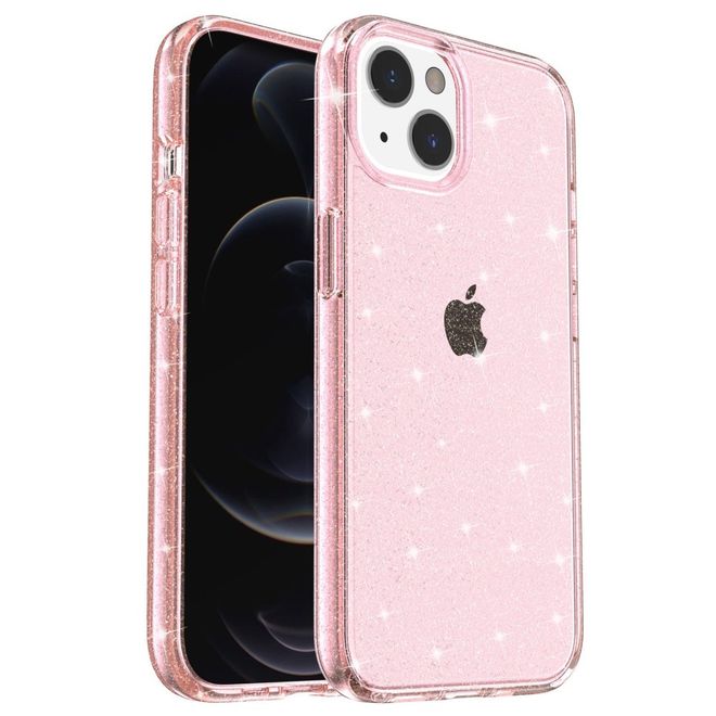 Coque pour iPhone 14 Plus - Coque rigide hybride avec bord en TPU - Série TPU souple à effet pailleté - Rose