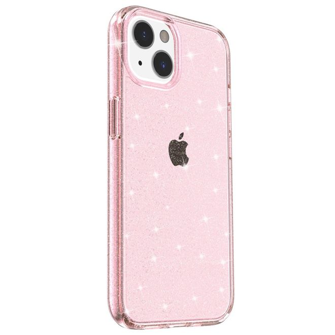 Coque pour iPhone 14 Plus - Coque rigide hybride avec bord en TPU - Série TPU souple à effet pailleté - Rose