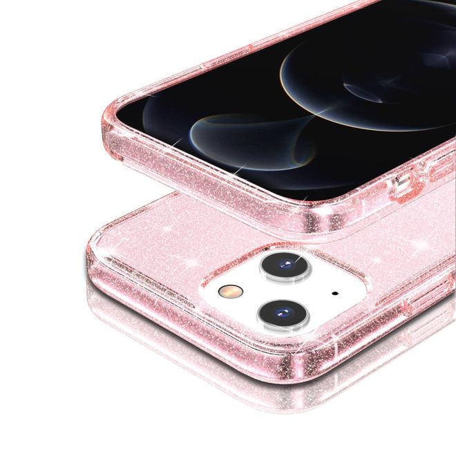 Coque pour iPhone 14 Plus - Coque rigide hybride avec bord en TPU - Série TPU souple à effet pailleté - Rose