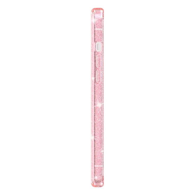Coque pour iPhone 14 Plus - Coque rigide hybride avec bord en TPU - Série TPU souple à effet pailleté - Rose