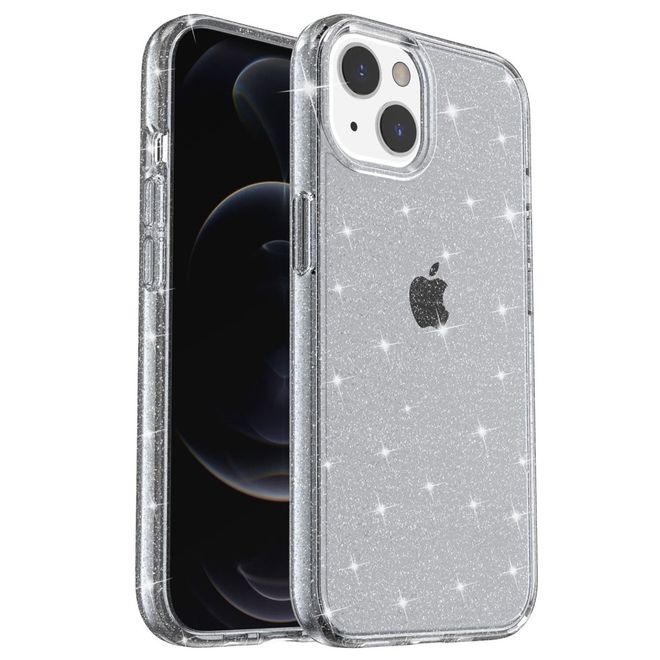 iPhone 14 Plus Case - Hybrid Hardcase with TPU Edge - Glittery Powder Soft TPU Series - Grey