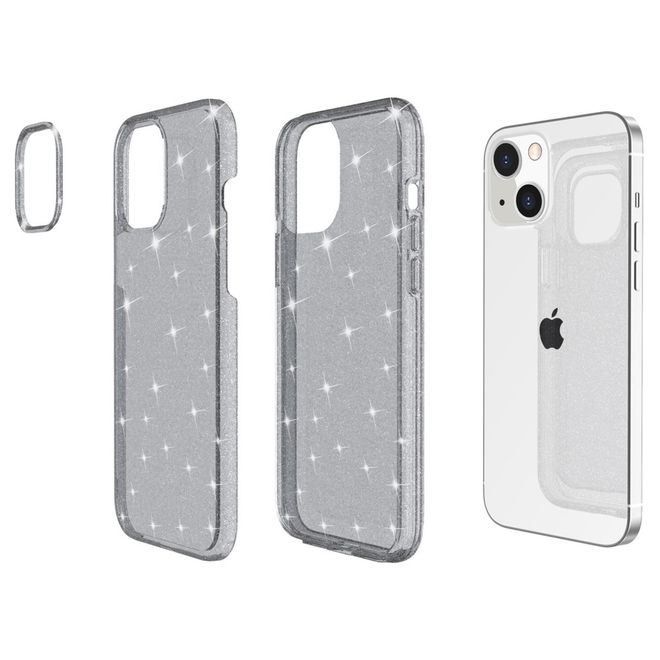 iPhone 14 Plus Case - Hybrid Hardcase with TPU Edge - Glittery Powder Soft TPU Series - Grey