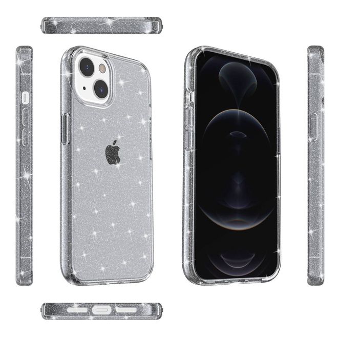 iPhone 14 Plus Case - Hybrid Hardcase with TPU Edge - Glittery Powder Soft TPU Series - Grey