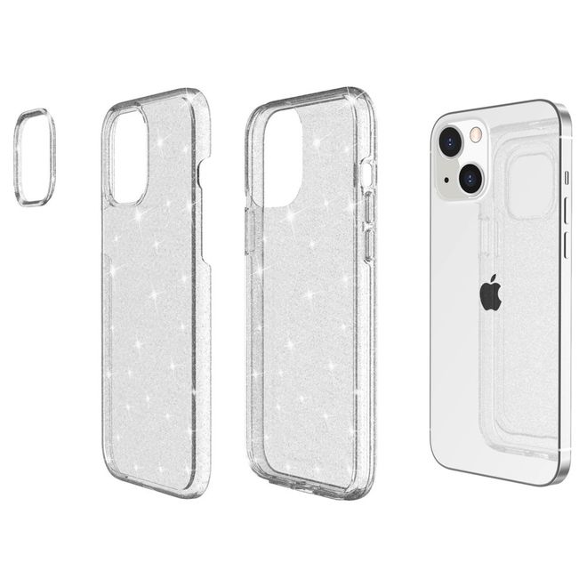 iPhone 14 Plus Hülle - Hybrid Hardcase mit TPU Rand - Glittery Powder Soft TPU Series - weiss