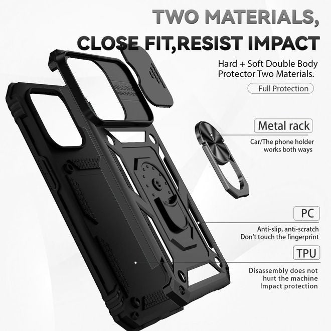 iPhone 14 Pro Max Phone Case - Robust Hard Case with Kickstand - Kickstand Slide Cam Series - Black