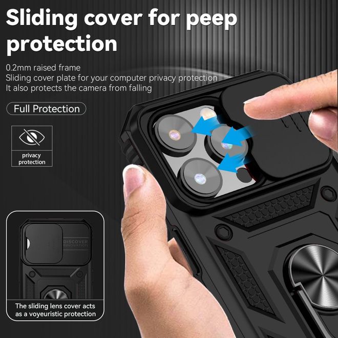 iPhone 14 Pro Phone Case - Robust Hard Case with Kickstand - Kickstand Slide Cam Series - Black