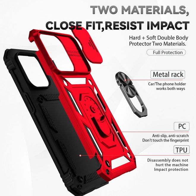 iPhone 14 Pro Handy Hülle - Robustes Hardcase mit Kickstand - Kickstand Slide Cam Series - rot
