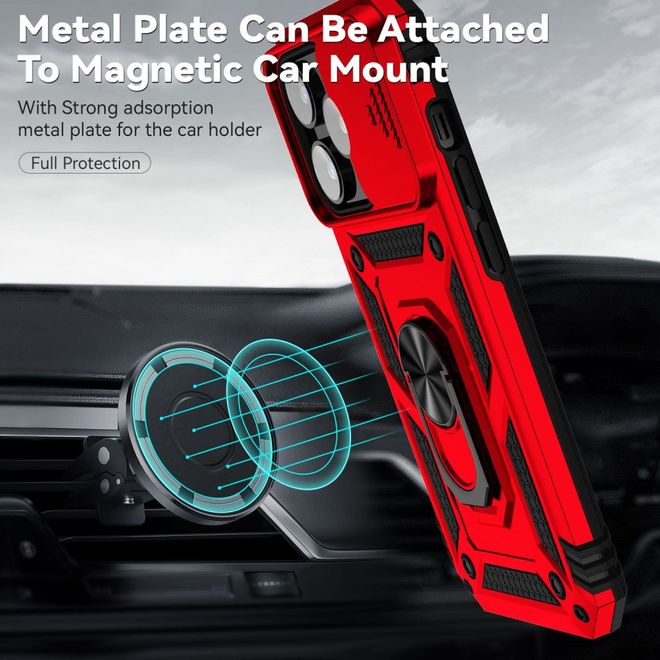 iPhone 14 Pro Handy Hülle - Robustes Hardcase mit Kickstand - Kickstand Slide Cam Series - rot