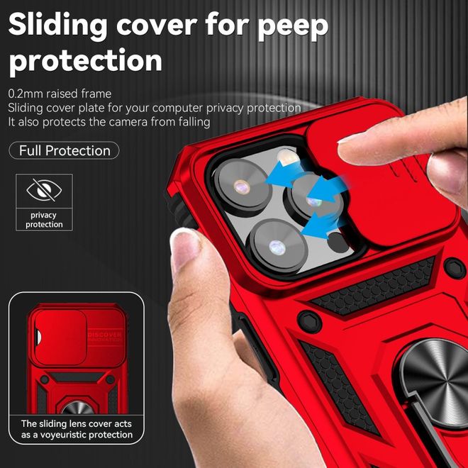 iPhone 14 Pro Handy Hülle - Robustes Hardcase mit Kickstand - Kickstand Slide Cam Series - rot