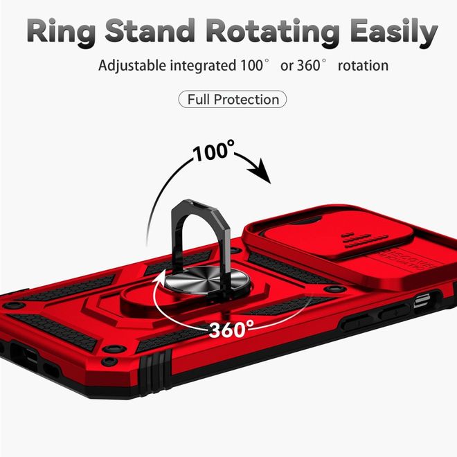 iPhone 14 Pro Handy Hülle - Robustes Hardcase mit Kickstand - Kickstand Slide Cam Series - rot